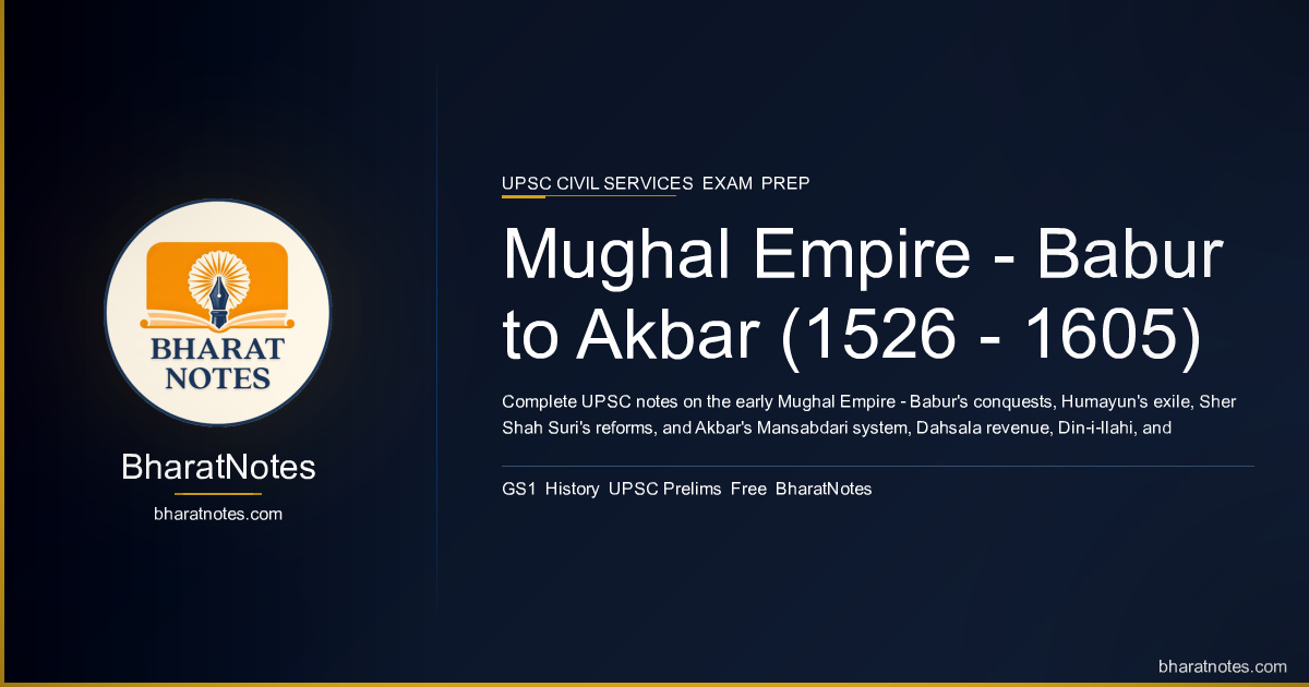 Mughal Empire — Babur to Akbar (1526–1605) | Free UPSC Notes — BharatNotes
